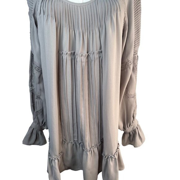 NWT ZARA Scoop Neckline Blouse M Beige Dainty Flowy Polyester Cotton - Picture 5 of 13